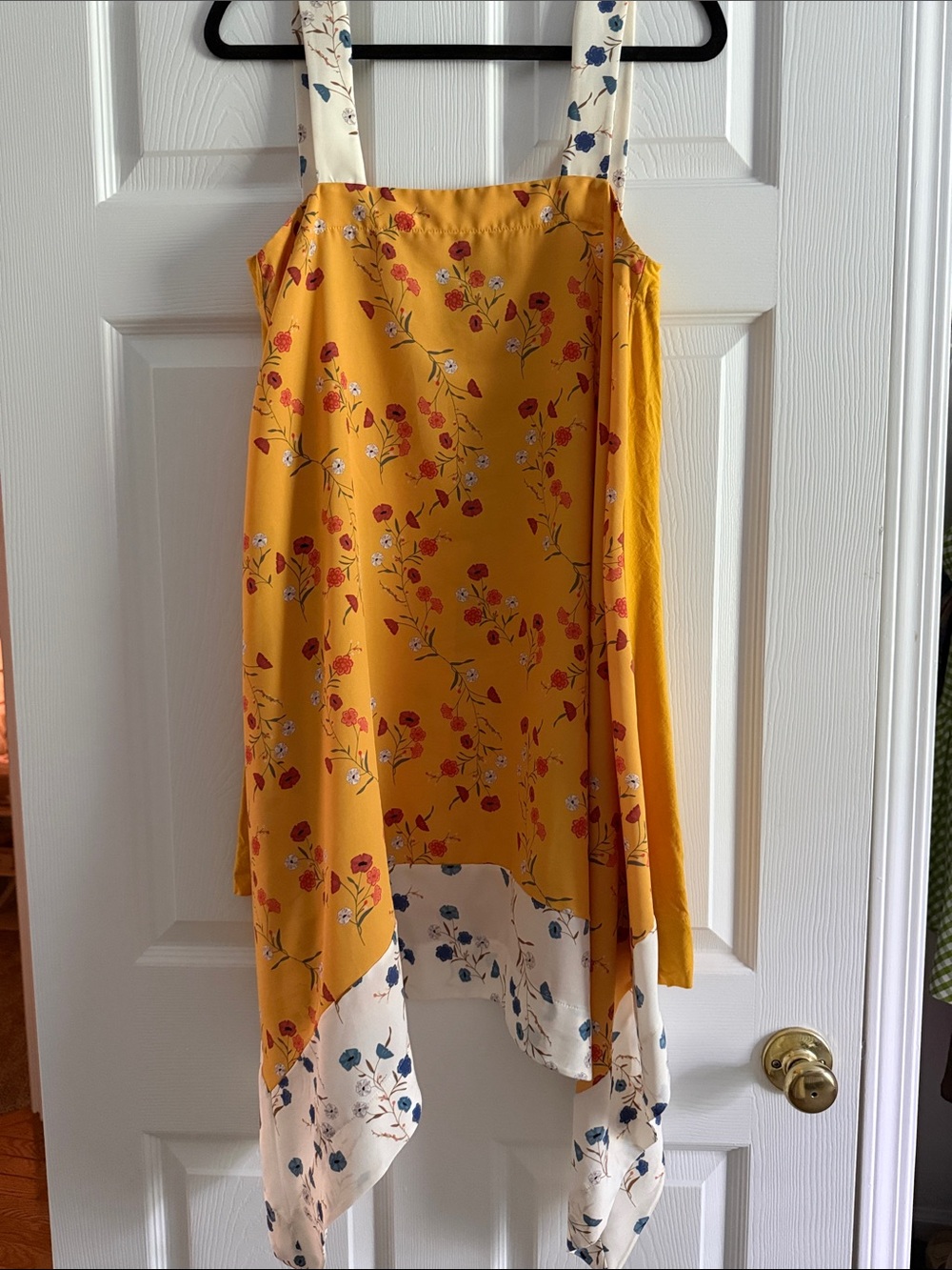 Zara Mustard Yellow Floral High-Low Dress with Cream Floral Hem